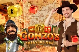 Official Live Dealer logo: Gonzo's Treasure Map by Evolution at Monster Casino
